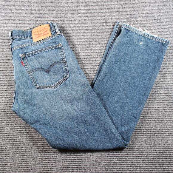 Levi’s Jeans Mens 33x32 Blue 527 Slim Bootcut Distressed Frayed Hem - Picture 1 of 12